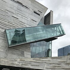 An exterior view of the museum's main staircase Perot Museum of Nature and Science exterior of Escalator.jpg