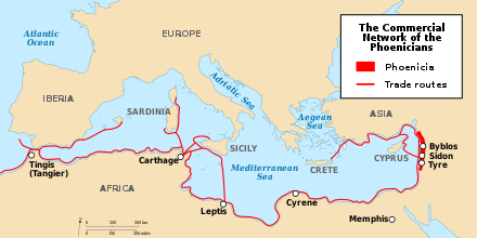 Map of Phoenicia and its Mediterranean trade routes.