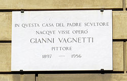 Piazzale Donatello 24-25-26, edifici per a estudis d'artistes, placa Gianni Vagnetti.JPG