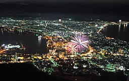 Play of fireworks and night scenes in Hakodate