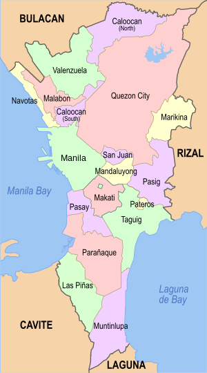 Primary local government units of Metro Manila, 2019 Political map of Metro Manila.svg