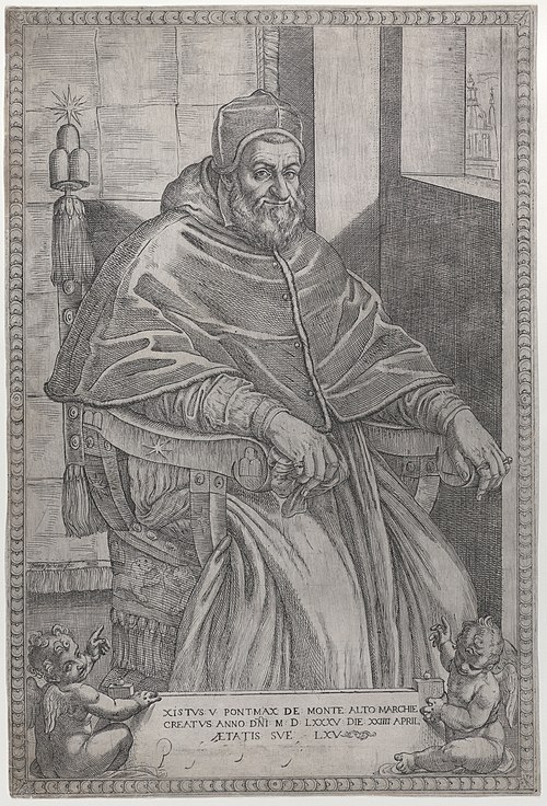 Sixtus V in an engraving of Pietro Facchetti (1585)