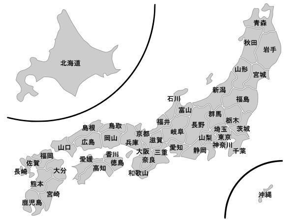 Prefectures of Japan nallow gray labeled Jp.svg