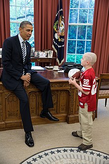 President Barack Obama greets Jack Hoffman, April 29, 2013, in the Oval Office President Barack Obama greets Jack Hoffman, April 29 2013.jpg