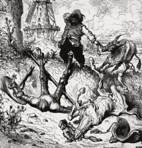 Rocinante kouezhet d'an douar, en abadenn ar milinoù-avel Gustave Doré