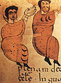 Miniature représentant Ramire Ier, barbu, et Sancho Ramírez, imberbe, fondateurs de la maison d'Aragon (miniature de la première moitié du XIIe siècle).