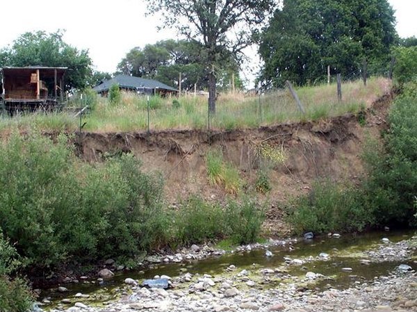 Robinson Creek in Boonville, California, had highly eroded stream banks prior to initiation of a stream restoration project.