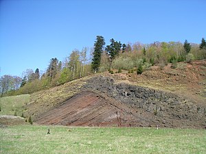 Sektion gennem kraterkant af slagkeglen