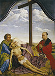 Pietà med donator, förvärvad 1925 av Pradomuseet, attribueras "Rogier van der Weydens verkstad” och dateras 1440-talet. Målad med oljefärg på träpannå med dimensionerna 46,8 x 34,5 cm.