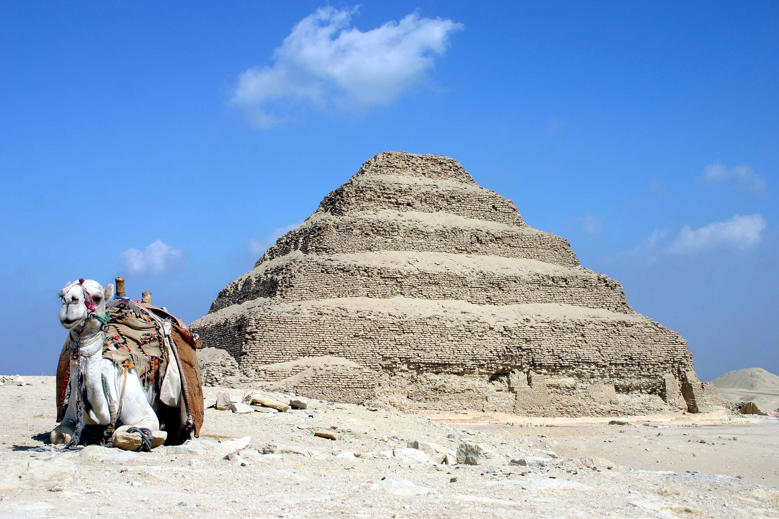 The first pyramid was built by Egyptians 4700 years ago (at a time when the the rest of the world were barbarian savages) 2560px-Saqqara_pyramid_ver_2