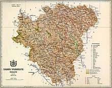 Карта на окръг Сарос в Кралство Унгария (1891)