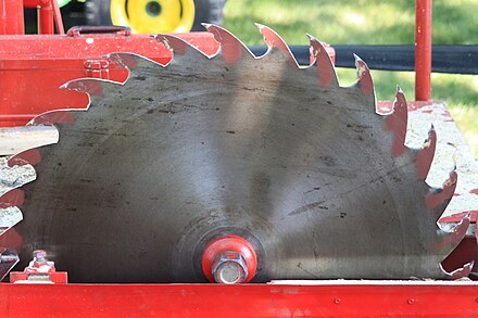 Portable sawmill circular saw blade about 60 cm (2.0 ft) diameter.
