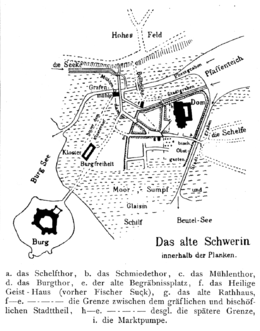 Stadtplan Schwerins vor 1340