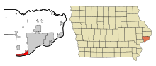 Scott County Iowa Sisällytetyt ja rekisteröimättömät alueet Buffalo Highlighted.svg