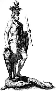 Graeco-Egyptian God Serapis with measuring rod Serapis on crocodile.png