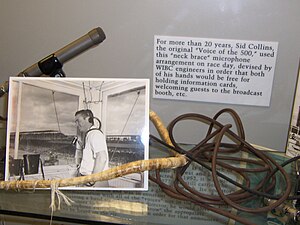 Sid Collins display at the Indianapolis Motor Speedway Hall of Fame Museum Sidcollinsmuseum.JPG