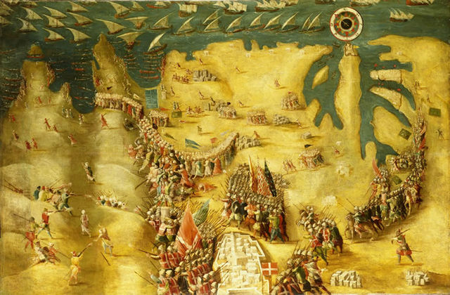 Painting of the Great Siege of Malta with Mdina at the bottom