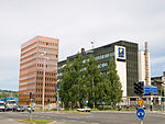 Skellefteå Krafts kontorsbyggnad från 1964 av arkitekt Lennart Nilsson med tillägget i koppar från 2009 av General Architecture.