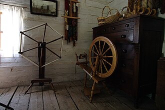 Spinner's weasel (left) and spinning wheel (right) Spinner's Weasel.JPG