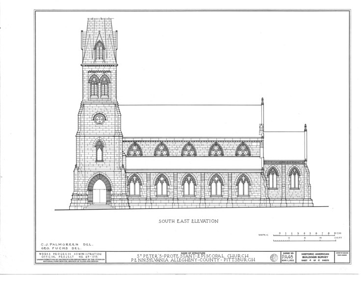 File:St. Peter's Protestant Episcopal Church, Forbes Street and Craft Avenue (moved from Grant Street), Pittsburgh, Allegheny County, PA HABS PA,2-PITBU,14- (sheet 4 of 6).tif