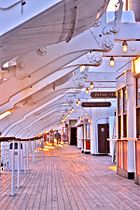 Starboard sun deck of Queen Mary docked in Long Beach