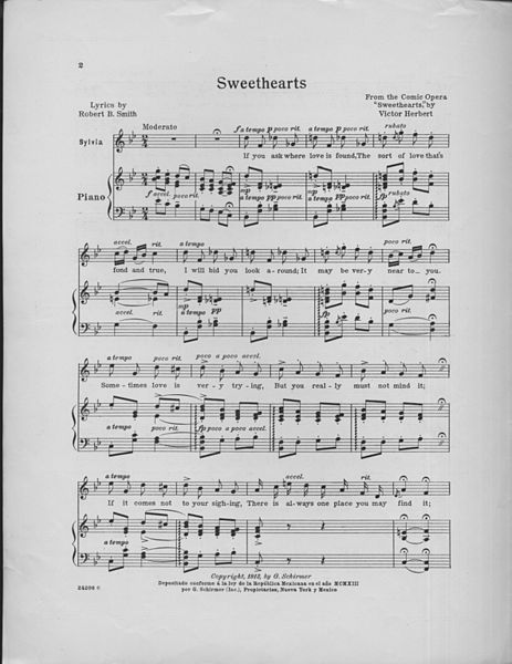 Sheet music for the title song from Sweethearts