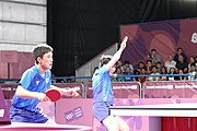 Deutsch: Tischtennis bei den Olympischen Jugendspielen 2018; Tag 9, 15. Oktober 2018; Mixed, Finale, Mixed-Doppel – Miu Hirano & Tomokazu Harimoto (JPN) gegen Sun Yingsha & Wang Chuqin (CHN) 1:3 English: Table tennis at the 2018 Summer Youth Olympics at 15 October 2018 – Mixed Final, Mixed-Double – Miu Hirano & Tomokazu Harimoto (JPN) Vs Sun Yingsha & Wang Chuqin (CHN) 1:3