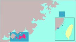 Vị trí của huyện Kim Môn (đỏ) trên bản đồ Đài Loan/Trung Quốc