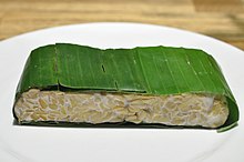 Tempeh traditionally wrapped in banana leaf