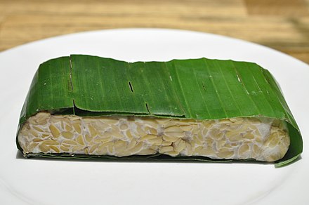 Tempeh traditionally wrapped in banana leaf