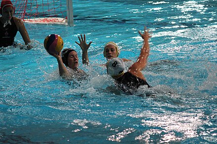 Water polo defense: A defender may only hold, block or pull an opponent who is touching or holding the ball.