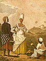 Jeune fille mulâtre de la Barbade, gravure d'après une peinture de 1764 d'Agostino Brunias.
