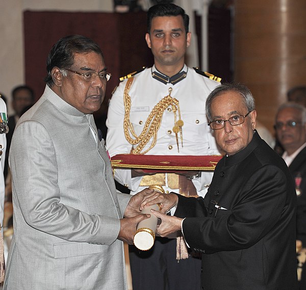 The President, Shri Pranab Mukherjee presenting the Padma Shri Award to Kota Srinivasa Rao in 2015.