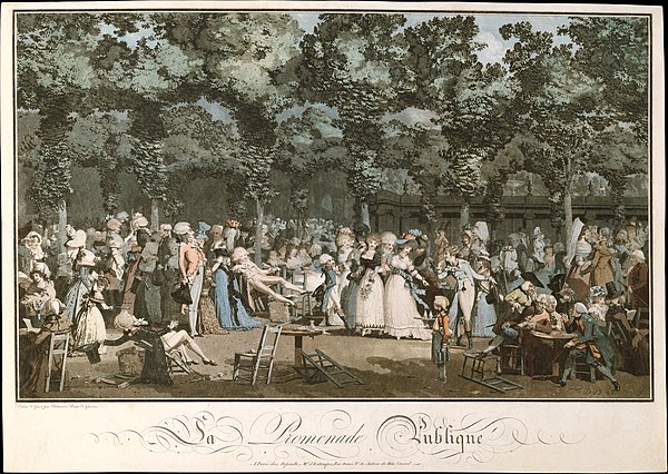 Philibert-Louis Debucourt, The Public Promenade, 1792. Printed in color from various plates, using etching, engraving, and aquatint. One of the leadin