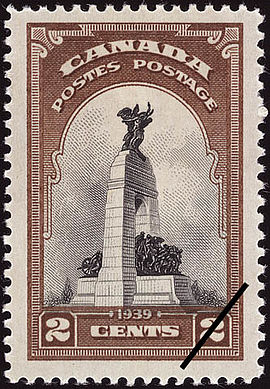 1939: номинал в 2 цента. Монумент «Великая война»