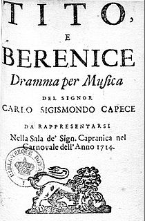 <i>Tito e Berenice</i> Opera in three acts composed by Antonio Caldara