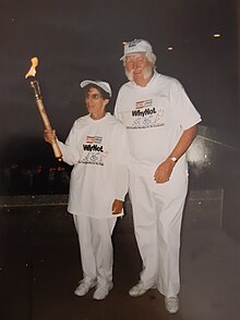 1996 Paralympic Games Torch Marathon. Vivian Berkeley and Don Mayne (Coach 1989-2004) - Kitchener, Ontario, Canada Torch Relay Vivian and Don.jpg