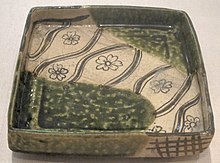 Tray from Japan, Momoyama period, late 16th century, oribe glazed stoneware, HAA.JPG