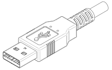 The standard USB Type-A plug. This is one of many types of USB connector. USB Type-A plug B&W.svg