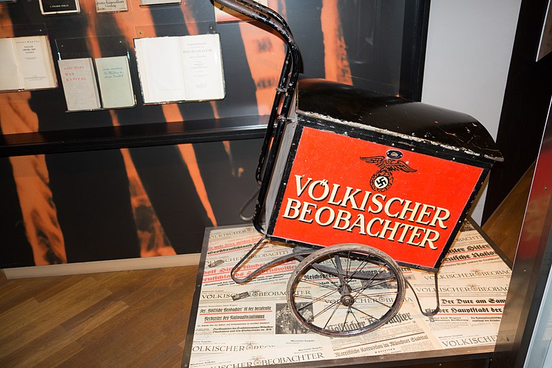 File:Völkischer Beobachter, newspaper of the Nazi Party (NSDAP). Nazi newspaper wagon. Münchner Stadtmuseum, Munich, Germany 2014.jpg