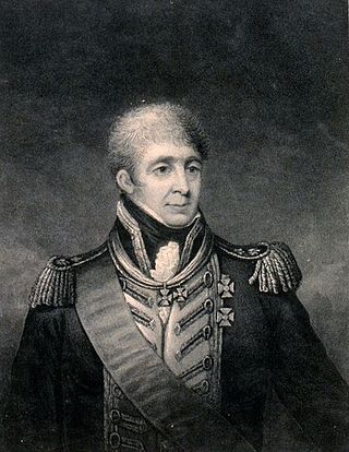 Pintura retratando Sir David Milne utilizando um um uniforme militar com decorações.