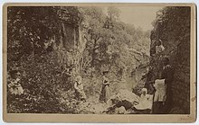 Picnic in "Lovers Retreat", 1892 View approaching "Lovers Retreat" 3 miles west from Palo Pinto, Tex.jpg