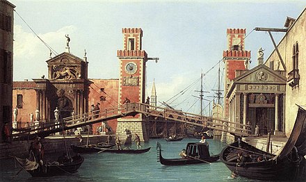 Vista de la entrada al Arsenal, de Canaletto, 1732.