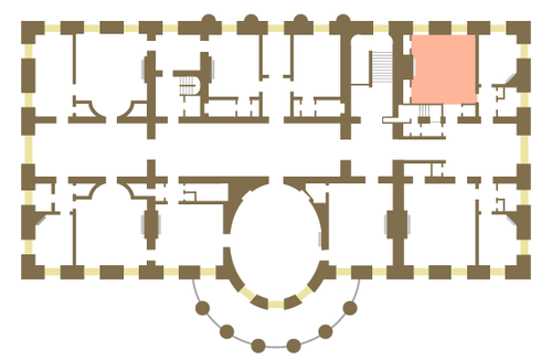 Floor plan of the White House second floor showing location of the Queens' Bedroom. WH2Queens'Bedroom.png