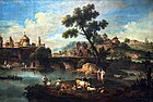 Пейзаж с рекой, мостом и животными. Ок. 1730. Холст, масло. Галерея Академии, Венеция