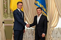 Kaimo Kuusk (left) greets Ukrainian President Volodymyr Zelenskyy in 2019 Kaimo Kuusk.jpg