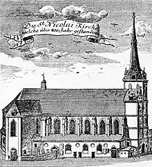 Nikolaikirche in Berlin, where Gerhardt was pastor, depicted in 1736 1736 St. Nicolaikirche.jpg