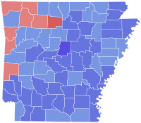 1968 United States Senate election in Arkansas results map by county.svg