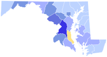 Results by county
.mw-parser-output .legend{page-break-inside:avoid;break-inside:avoid-column}.mw-parser-output .legend-color{display:inline-block;min-width:1.25em;height:1.25em;line-height:1.25;margin:1px 0;text-align:center;border:1px solid black;background-color:transparent;color:black}.mw-parser-output .legend-text{}
Glendening
30-40%
40-50%
50-60%
60-70%
80-90%
Miedusiewski
40-50% 1994 Maryland gubernatorial Democratic primary election results map by county.svg