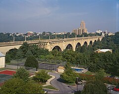 The Albertus L. Meyers Bridge, which crosses the Little Lehigh River at 8th Street in Allentown, was the longest and highest concrete bridge in the world at the time of its 1913 opening.[20]